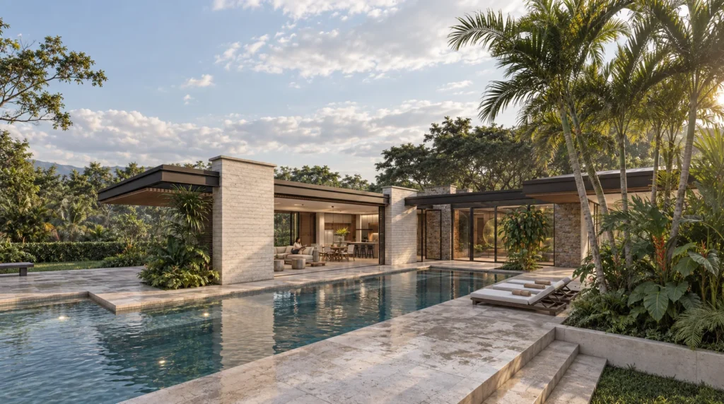 Country house in Villavicencio – pool beside the stone volume