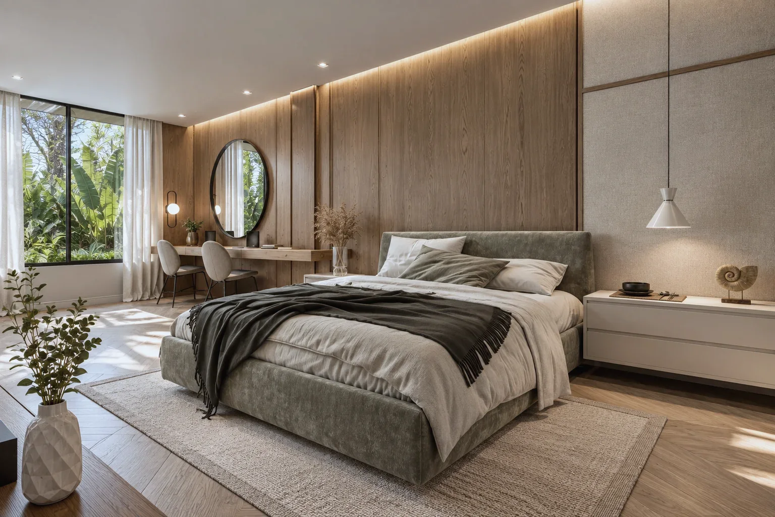 Casa Cúcuta F&J – Master bedroom with wood headboard