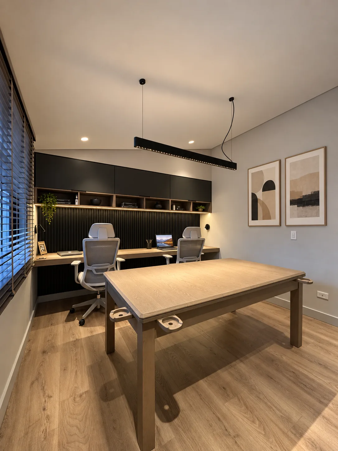 Casa Gascuña S&A – Study with central table and custom desks