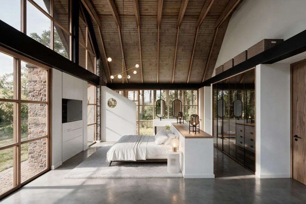 Casa La Mesa – master bedroom with floor-to-ceiling windows