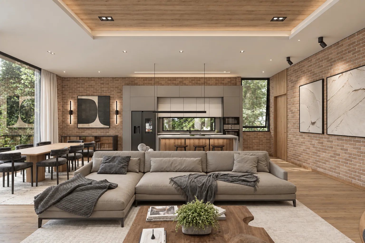 Casa El Retiro E&W – integrated living room, dining room and kitchen