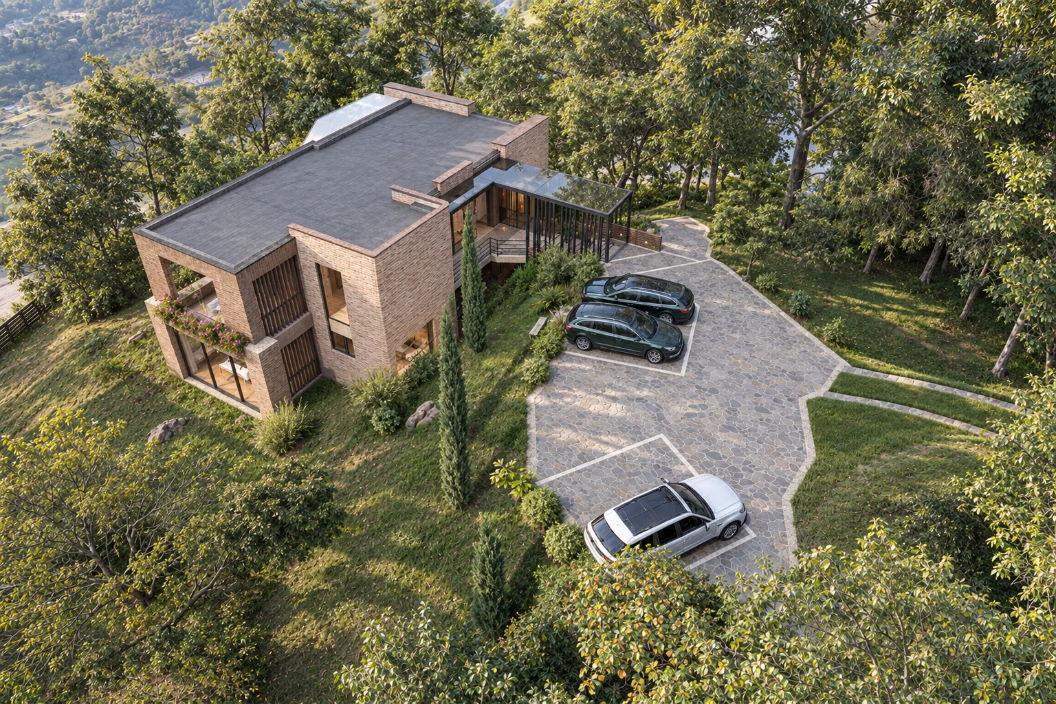 Casa El Retiro E&W – aerial view of the site and the entrance