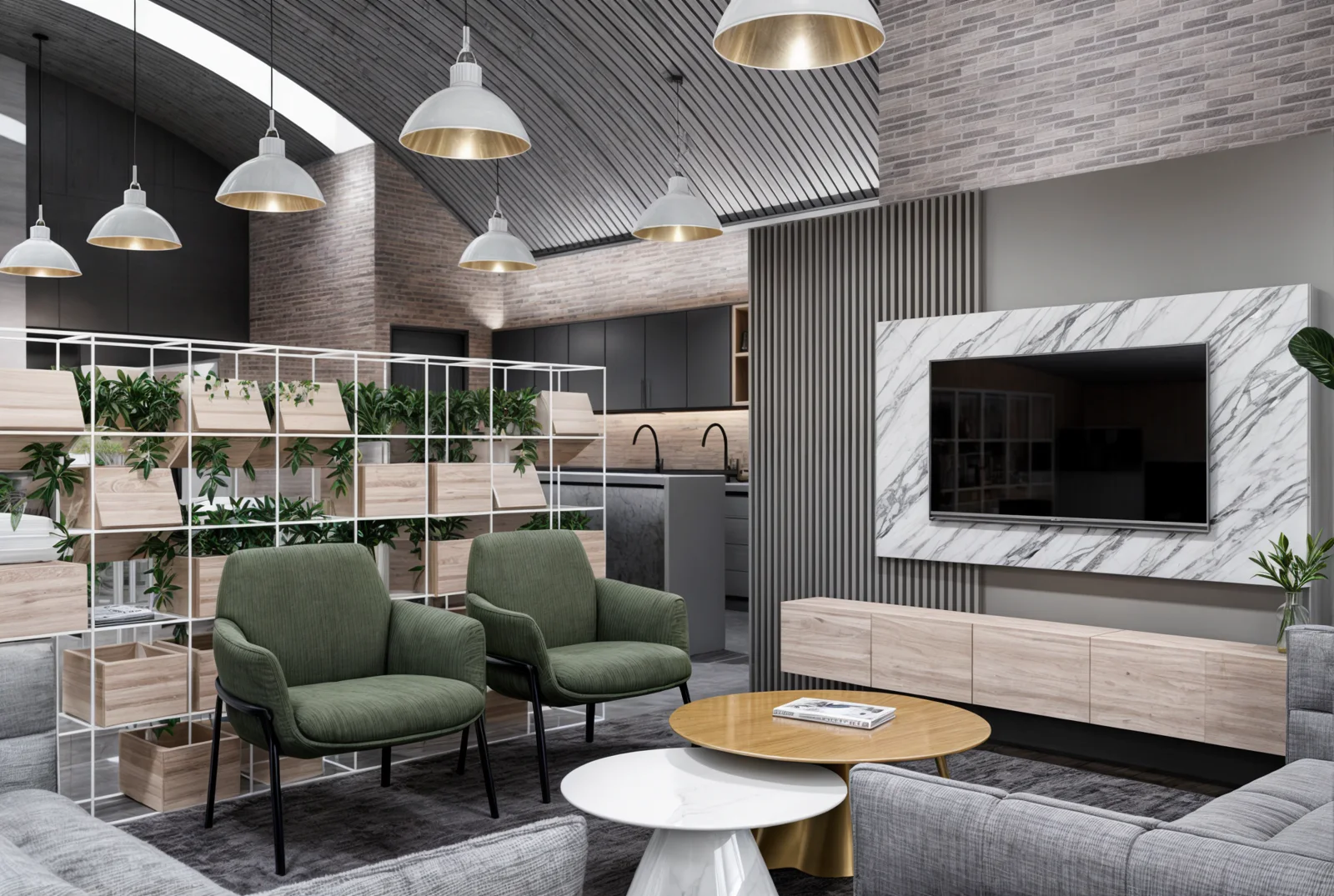 Maxicasa 05 – break room with green armchairs