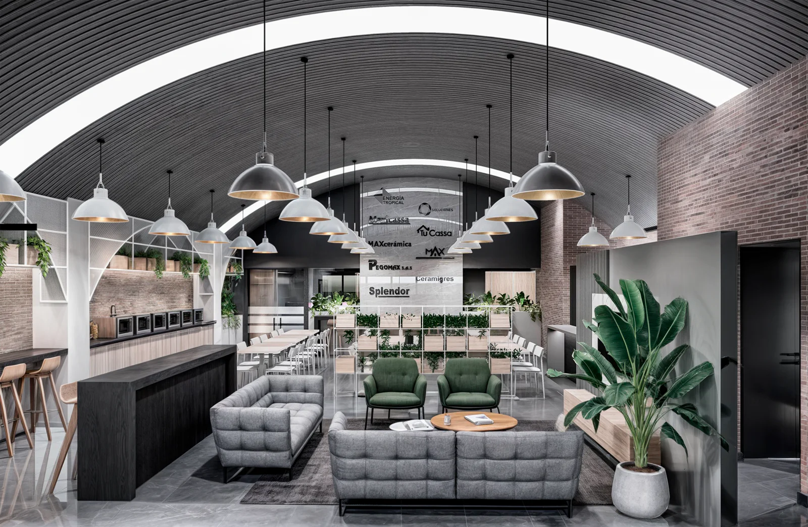Maxicasa 05 – coffee area with arch and pendant lamps