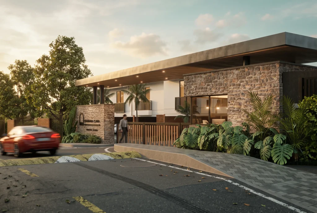 Quebrada Clara Gatehouse – stone volume among the vegetation