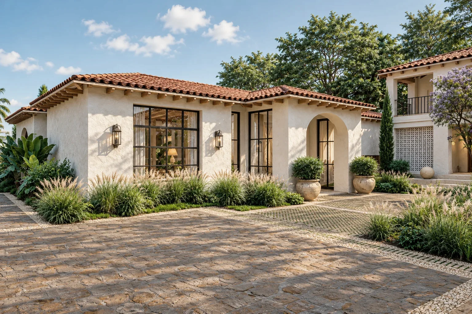 Casa La Estrella D&P – main façade in Mediterranean style with clay tile roof