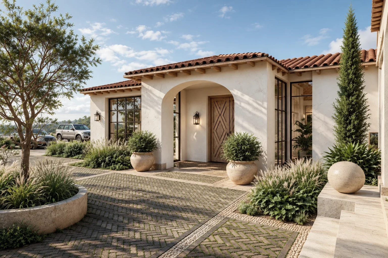 Casa La Estrella D&P – arched entrance with garden and cobblestone path