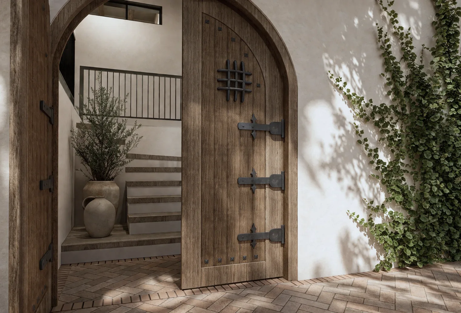 Casa La Estrella D&P – wooden door with ironwork and entrance stair