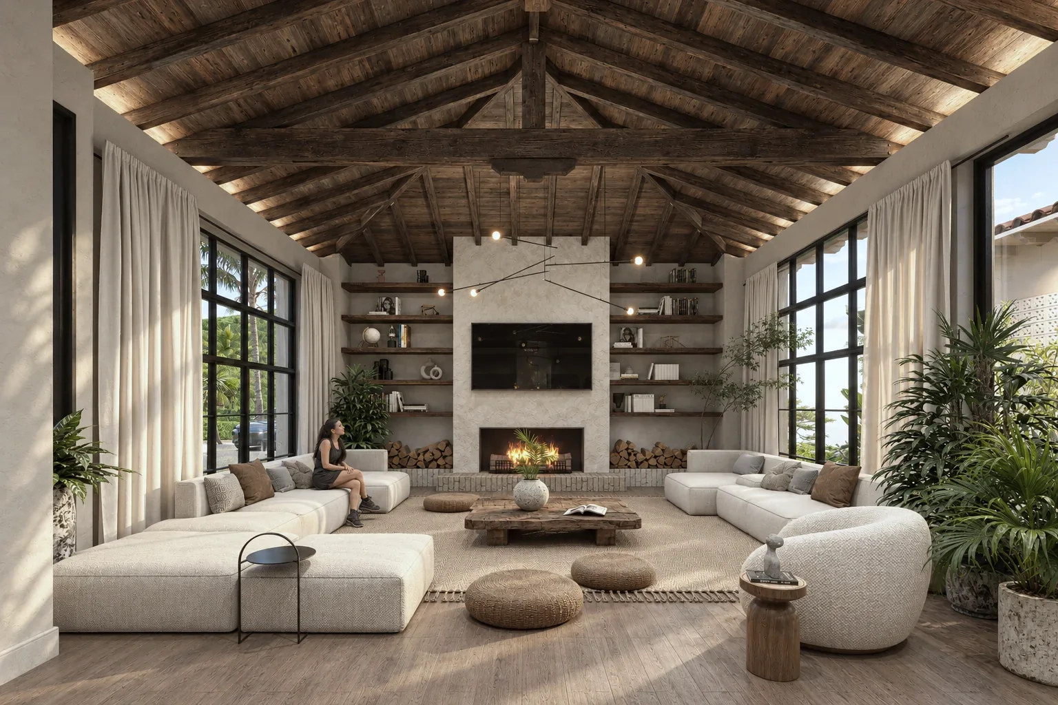Casa La Estrella D&P – living room with large windows and modular sofas