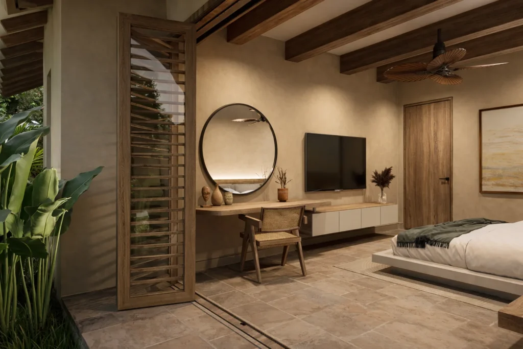 Casa La Florida DS – habitación con escritorio y carpintería en madera