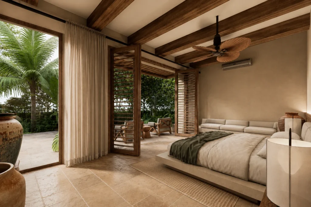 Casa La Florida DS – habitación principal abierta al jardín tropical