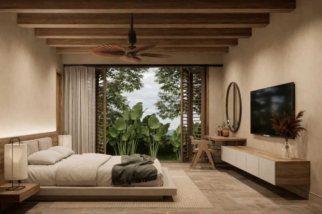 Casa La Florida DS – habitación con ventanal hacia la vegetación
