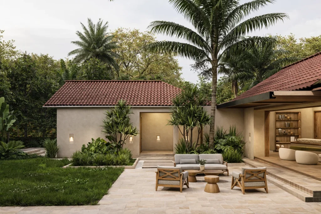 Casa La Florida DS – ala de habitaciones con salida directa al jardín