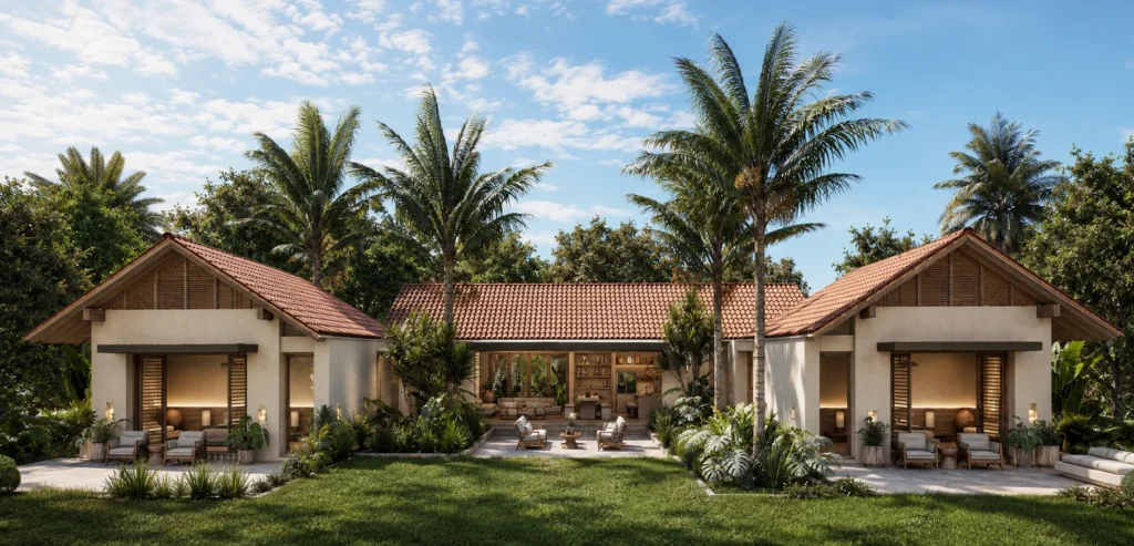 Casa La Florida DS – vista general de la planta en U con patio central, Villavicencio